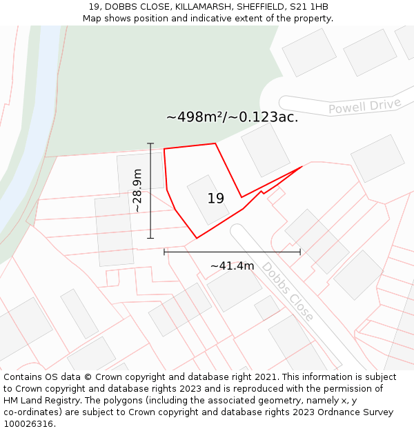 19, DOBBS CLOSE, KILLAMARSH, SHEFFIELD, S21 1HB: Plot and title map
