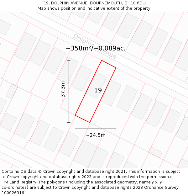 19, DOLPHIN AVENUE, BOURNEMOUTH, BH10 6DU: Plot and title map