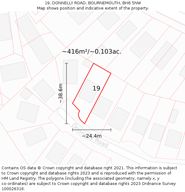 19, DONNELLY ROAD, BOURNEMOUTH, BH6 5NW: Plot and title map