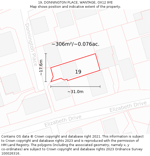 19, DONNINGTON PLACE, WANTAGE, OX12 9YE: Plot and title map