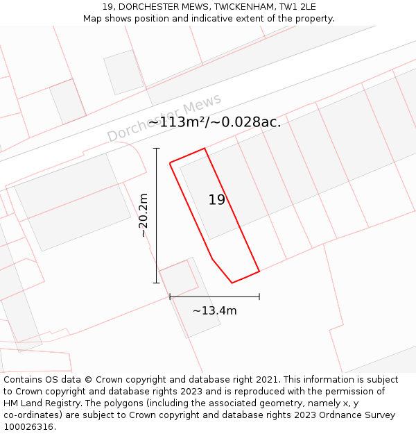 19, DORCHESTER MEWS, TWICKENHAM, TW1 2LE: Plot and title map