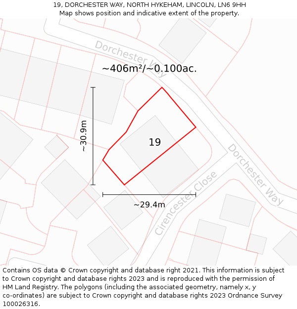 19, DORCHESTER WAY, NORTH HYKEHAM, LINCOLN, LN6 9HH: Plot and title map