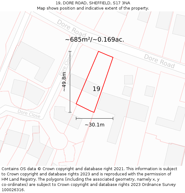 19, DORE ROAD, SHEFFIELD, S17 3NA: Plot and title map