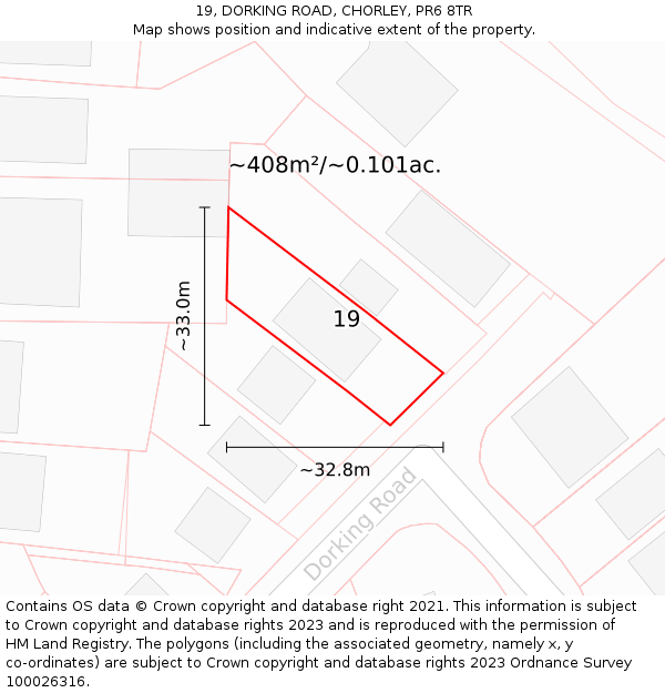19, DORKING ROAD, CHORLEY, PR6 8TR: Plot and title map