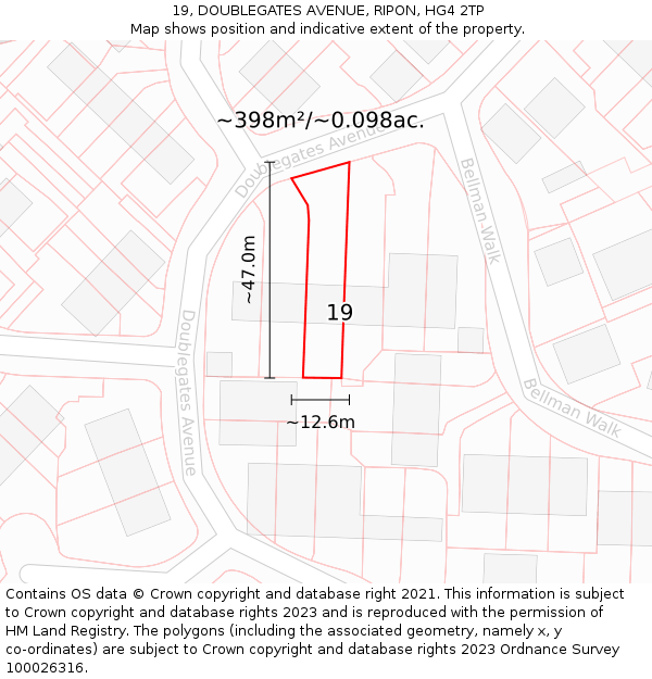 19, DOUBLEGATES AVENUE, RIPON, HG4 2TP: Plot and title map