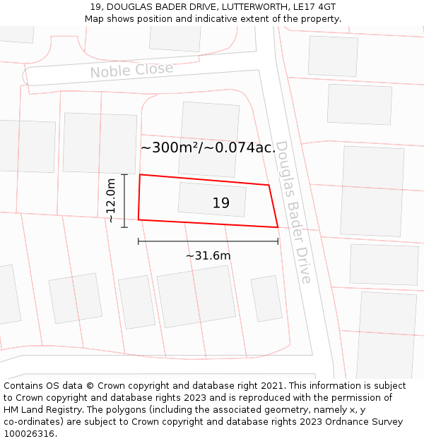 19, DOUGLAS BADER DRIVE, LUTTERWORTH, LE17 4GT: Plot and title map