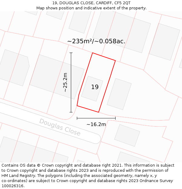 19, DOUGLAS CLOSE, CARDIFF, CF5 2QT: Plot and title map