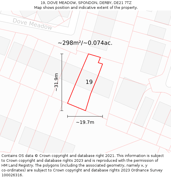 19, DOVE MEADOW, SPONDON, DERBY, DE21 7TZ: Plot and title map