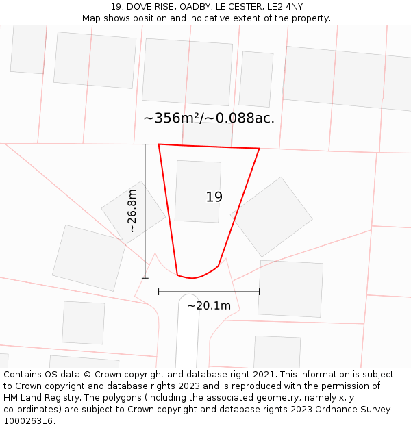 19, DOVE RISE, OADBY, LEICESTER, LE2 4NY: Plot and title map