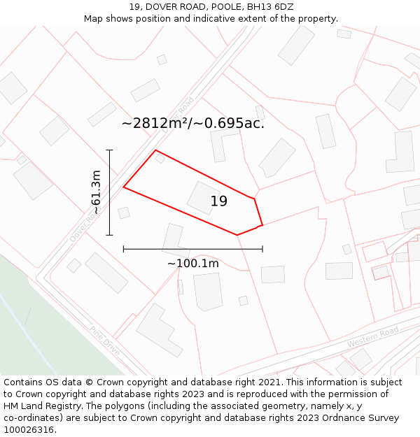 19, DOVER ROAD, POOLE, BH13 6DZ: Plot and title map