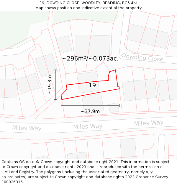 19, DOWDING CLOSE, WOODLEY, READING, RG5 4NL: Plot and title map