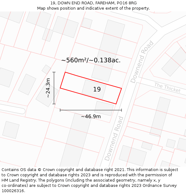 19, DOWN END ROAD, FAREHAM, PO16 8RG: Plot and title map