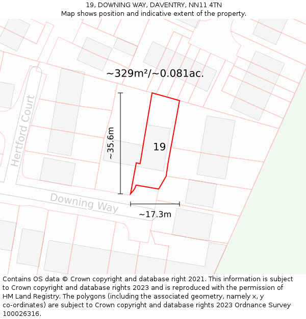19, DOWNING WAY, DAVENTRY, NN11 4TN: Plot and title map