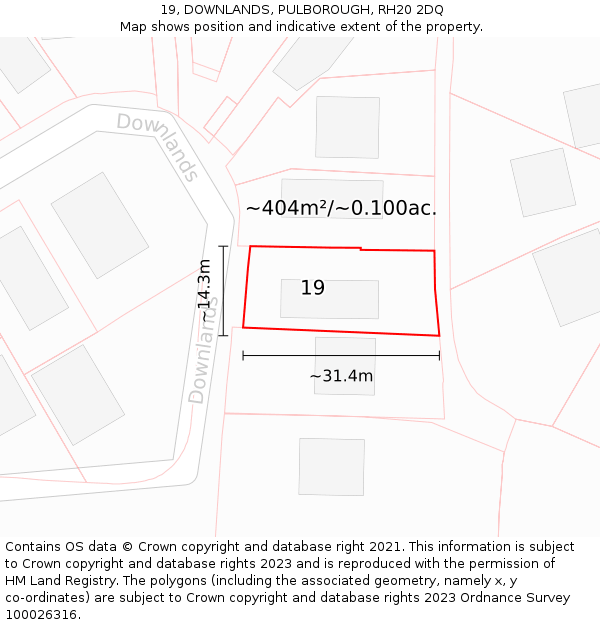 19, DOWNLANDS, PULBOROUGH, RH20 2DQ: Plot and title map