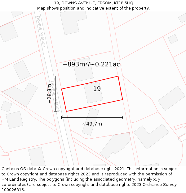 19, DOWNS AVENUE, EPSOM, KT18 5HQ: Plot and title map
