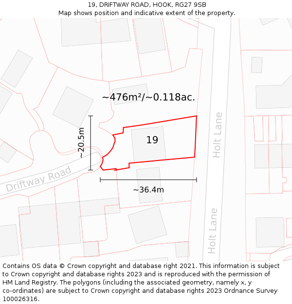 19, DRIFTWAY ROAD, HOOK, RG27 9SB: Plot and title map