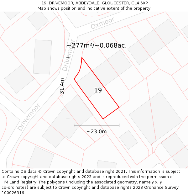 19, DRIVEMOOR, ABBEYDALE, GLOUCESTER, GL4 5XP: Plot and title map
