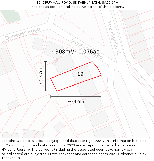 19, DRUMMAU ROAD, SKEWEN, NEATH, SA10 6PA: Plot and title map