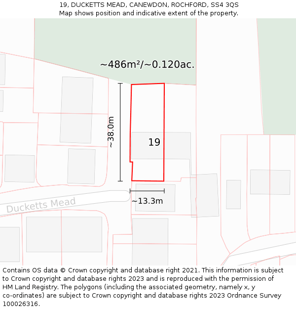 19, DUCKETTS MEAD, CANEWDON, ROCHFORD, SS4 3QS: Plot and title map