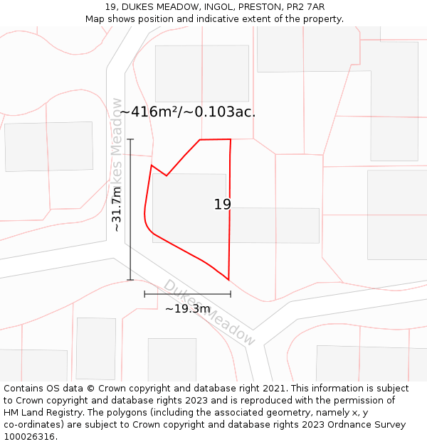 19, DUKES MEADOW, INGOL, PRESTON, PR2 7AR: Plot and title map