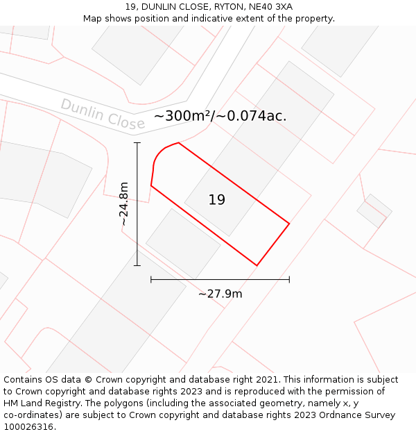 19, DUNLIN CLOSE, RYTON, NE40 3XA: Plot and title map