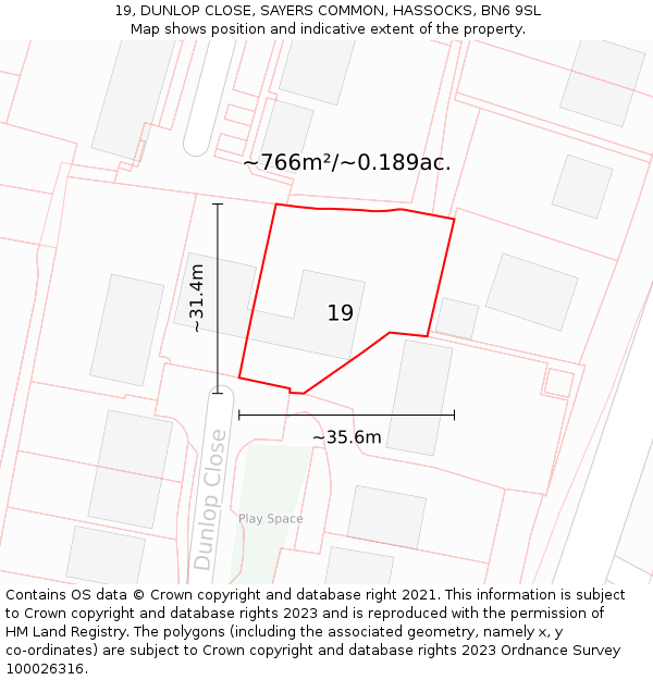 19, DUNLOP CLOSE, SAYERS COMMON, HASSOCKS, BN6 9SL: Plot and title map