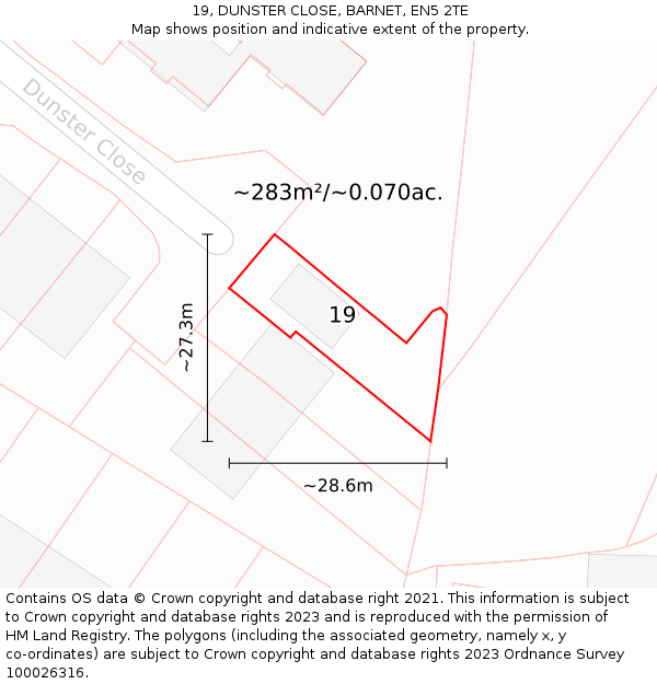19, DUNSTER CLOSE, BARNET, EN5 2TE: Plot and title map