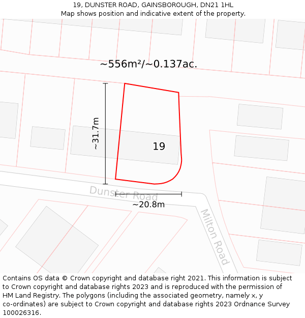 19, DUNSTER ROAD, GAINSBOROUGH, DN21 1HL: Plot and title map