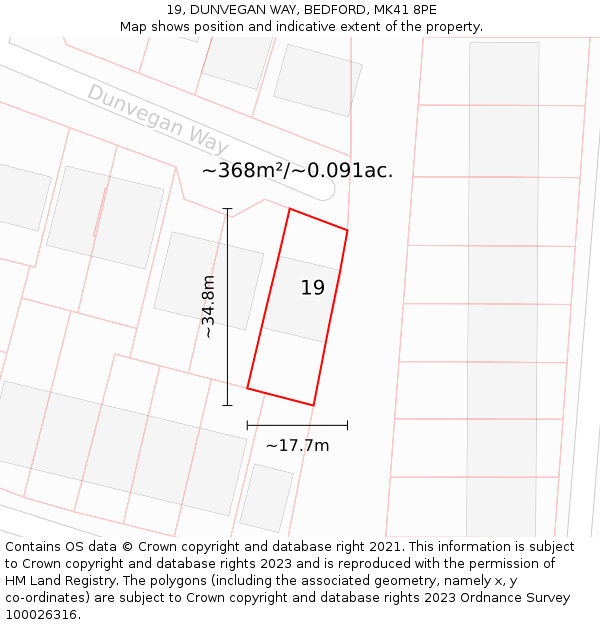 19, DUNVEGAN WAY, BEDFORD, MK41 8PE: Plot and title map