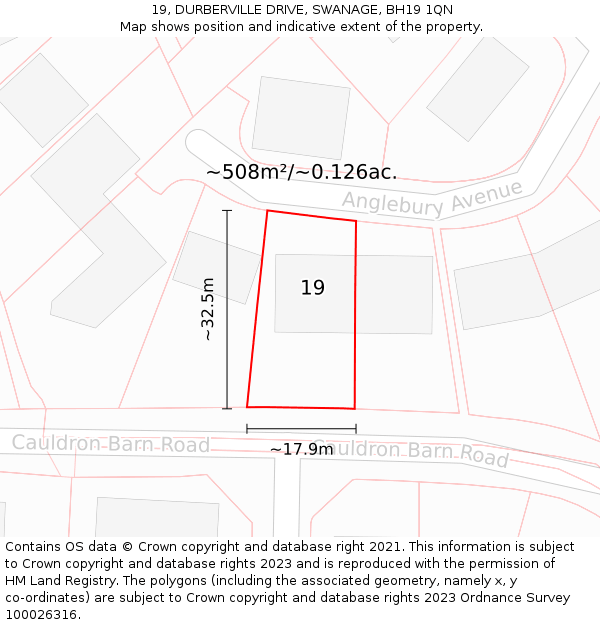 19, DURBERVILLE DRIVE, SWANAGE, BH19 1QN: Plot and title map