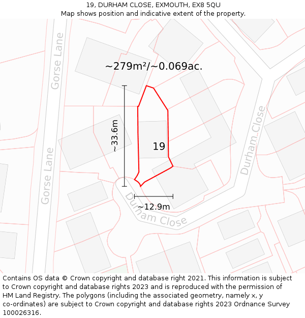 19, DURHAM CLOSE, EXMOUTH, EX8 5QU: Plot and title map