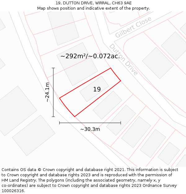 19, DUTTON DRIVE, WIRRAL, CH63 9AE: Plot and title map