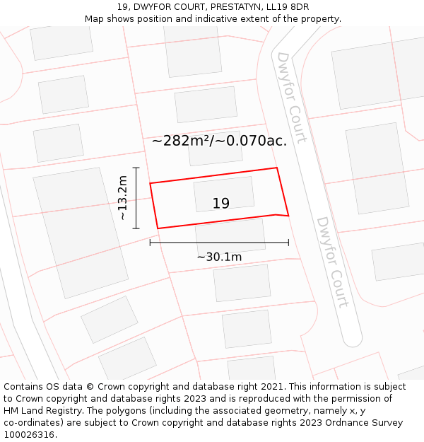 19, DWYFOR COURT, PRESTATYN, LL19 8DR: Plot and title map