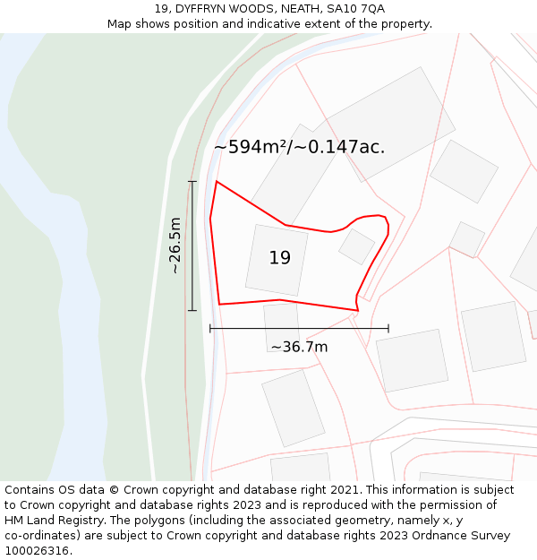 19, DYFFRYN WOODS, NEATH, SA10 7QA: Plot and title map