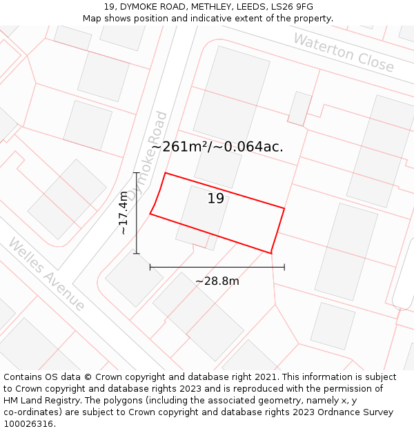 19, DYMOKE ROAD, METHLEY, LEEDS, LS26 9FG: Plot and title map