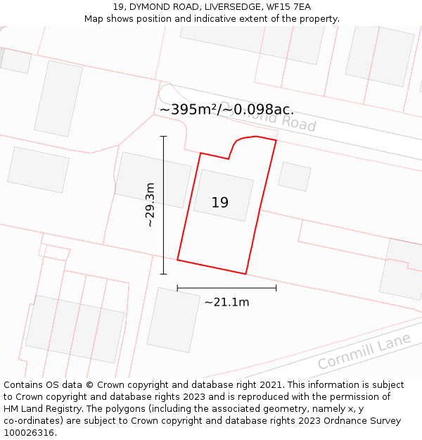 19, DYMOND ROAD, LIVERSEDGE, WF15 7EA: Plot and title map
