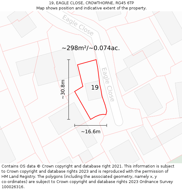 19, EAGLE CLOSE, CROWTHORNE, RG45 6TP: Plot and title map