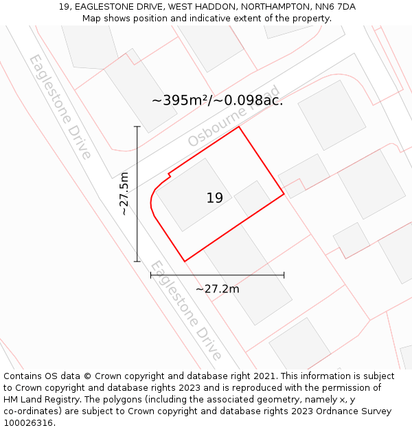 19, EAGLESTONE DRIVE, WEST HADDON, NORTHAMPTON, NN6 7DA: Plot and title map