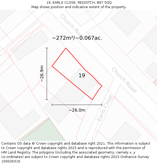 19, EARLS CLOSE, REDDITCH, B97 5QQ: Plot and title map