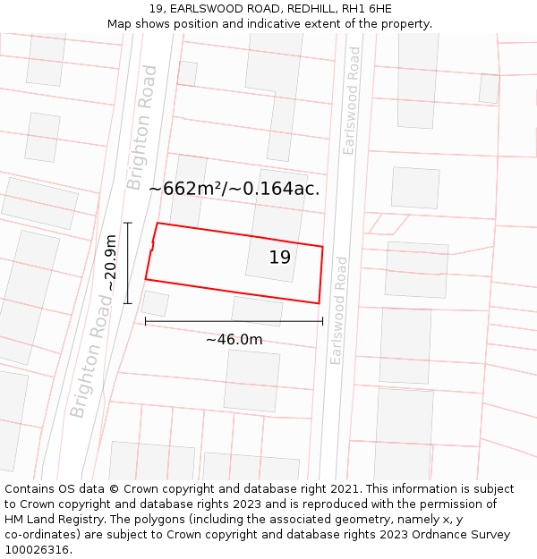 19, EARLSWOOD ROAD, REDHILL, RH1 6HE: Plot and title map