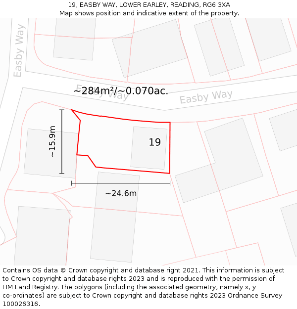 19, EASBY WAY, LOWER EARLEY, READING, RG6 3XA: Plot and title map