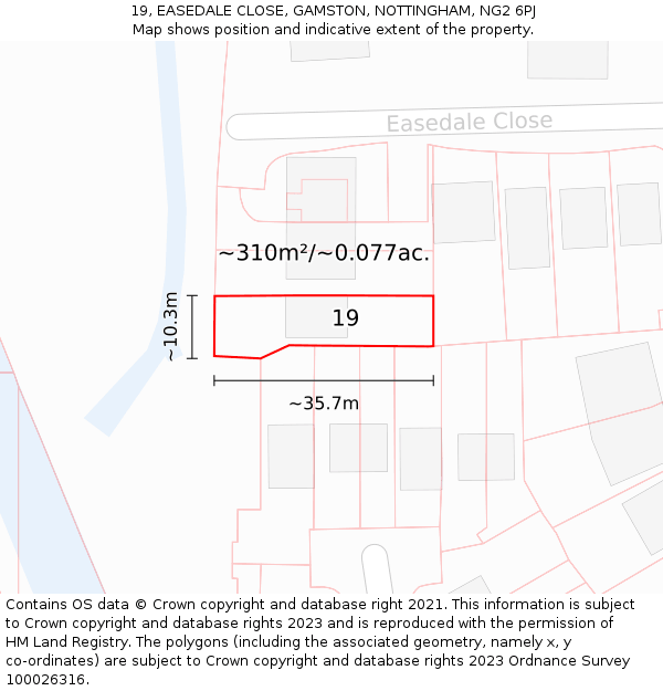 19, EASEDALE CLOSE, GAMSTON, NOTTINGHAM, NG2 6PJ: Plot and title map