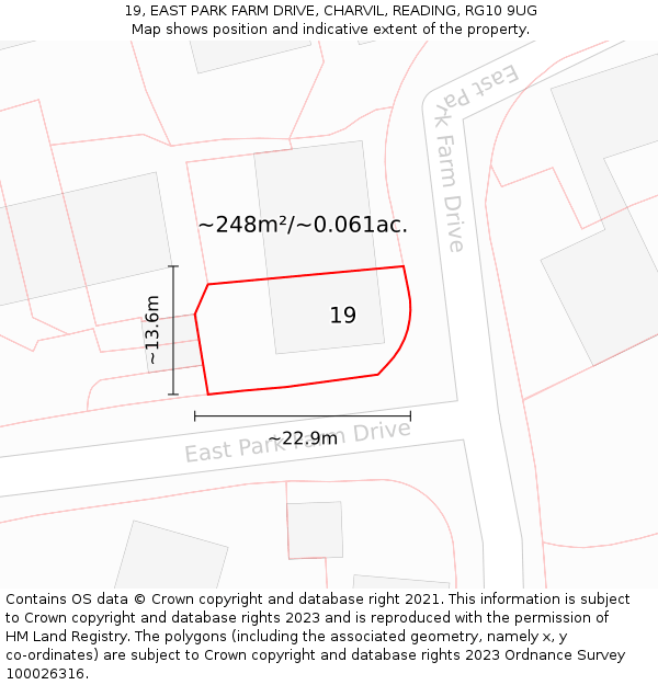 19, EAST PARK FARM DRIVE, CHARVIL, READING, RG10 9UG: Plot and title map