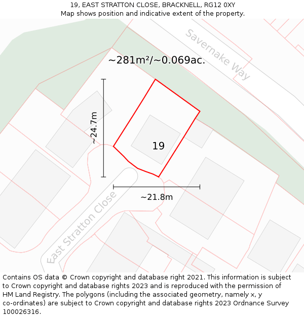 19, EAST STRATTON CLOSE, BRACKNELL, RG12 0XY: Plot and title map