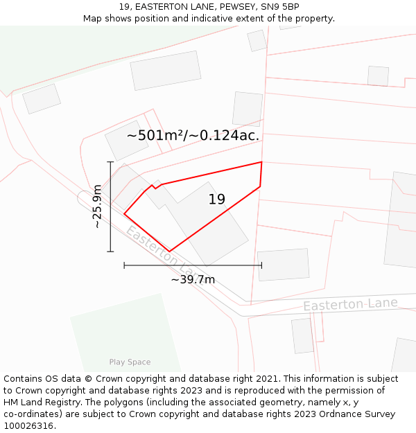 19, EASTERTON LANE, PEWSEY, SN9 5BP: Plot and title map