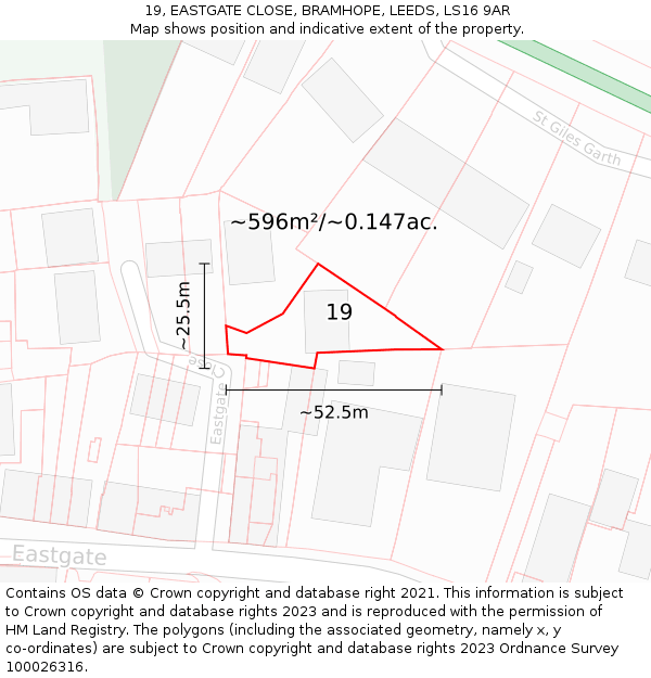 19, EASTGATE CLOSE, BRAMHOPE, LEEDS, LS16 9AR: Plot and title map