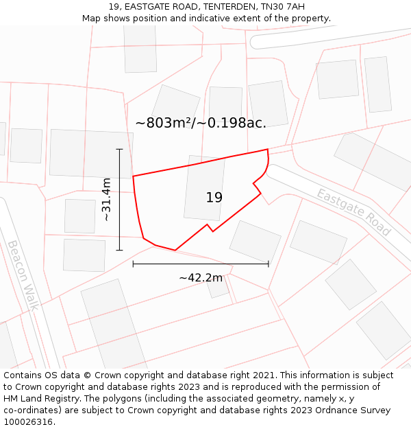 19, EASTGATE ROAD, TENTERDEN, TN30 7AH: Plot and title map