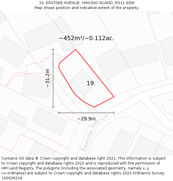 19, EASTOKE AVENUE, HAYLING ISLAND, PO11 9QW: Plot and title map
