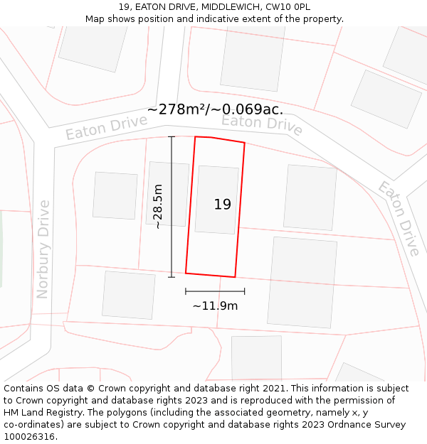 19, EATON DRIVE, MIDDLEWICH, CW10 0PL: Plot and title map