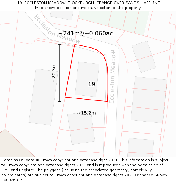 19, ECCLESTON MEADOW, FLOOKBURGH, GRANGE-OVER-SANDS, LA11 7NE: Plot and title map